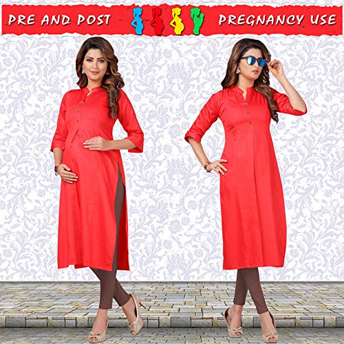 Image of CEE 18 Women's Cotton Staight Maternity Feeding Kurti with Zippers (9636 Tomato X-Large)