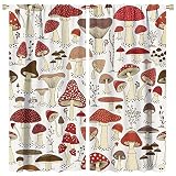 Retro Mushroom Blackout Curtains Red Brown Mushroom Vintage Country Style Rod Pocket Window Drapes 2