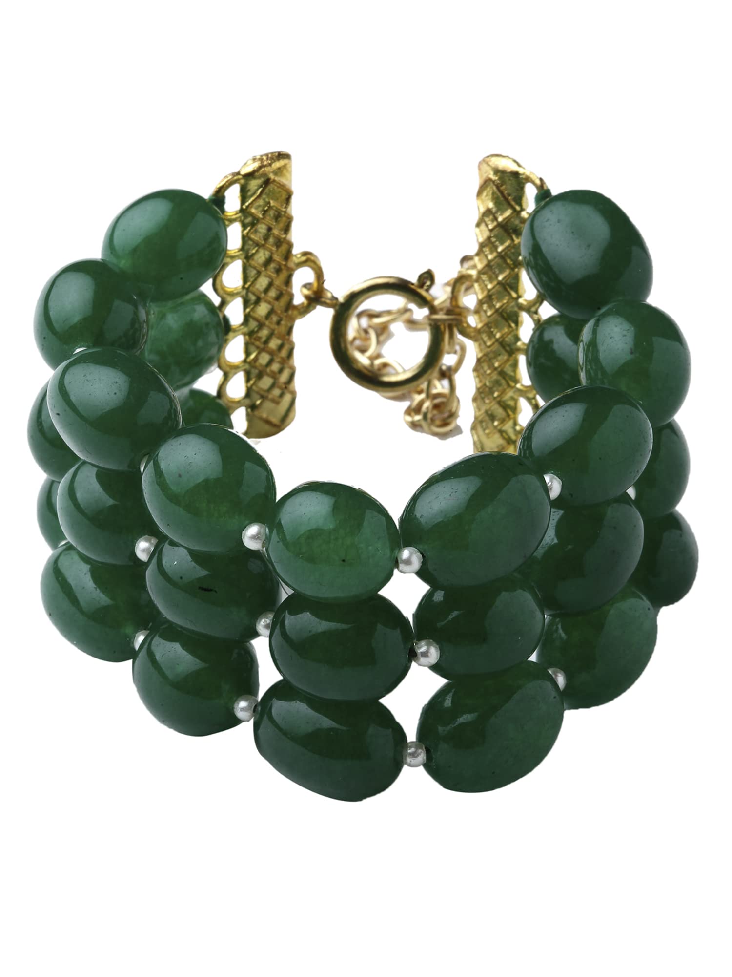 Karatcart Glossy Finish Green Tumble Stone Studded Beaded Bracelet for Women