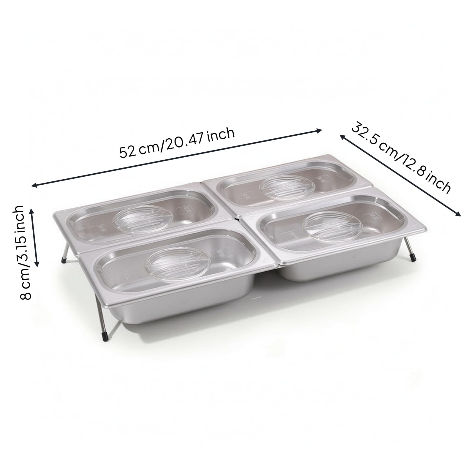 Vassoio a 4 Scomparti da Banco Vassoio in Acciaio con Supporto Trasparente per Operatori di Bar, Buffet, 4 Scomparti 6.5cm + Supporto 8cm