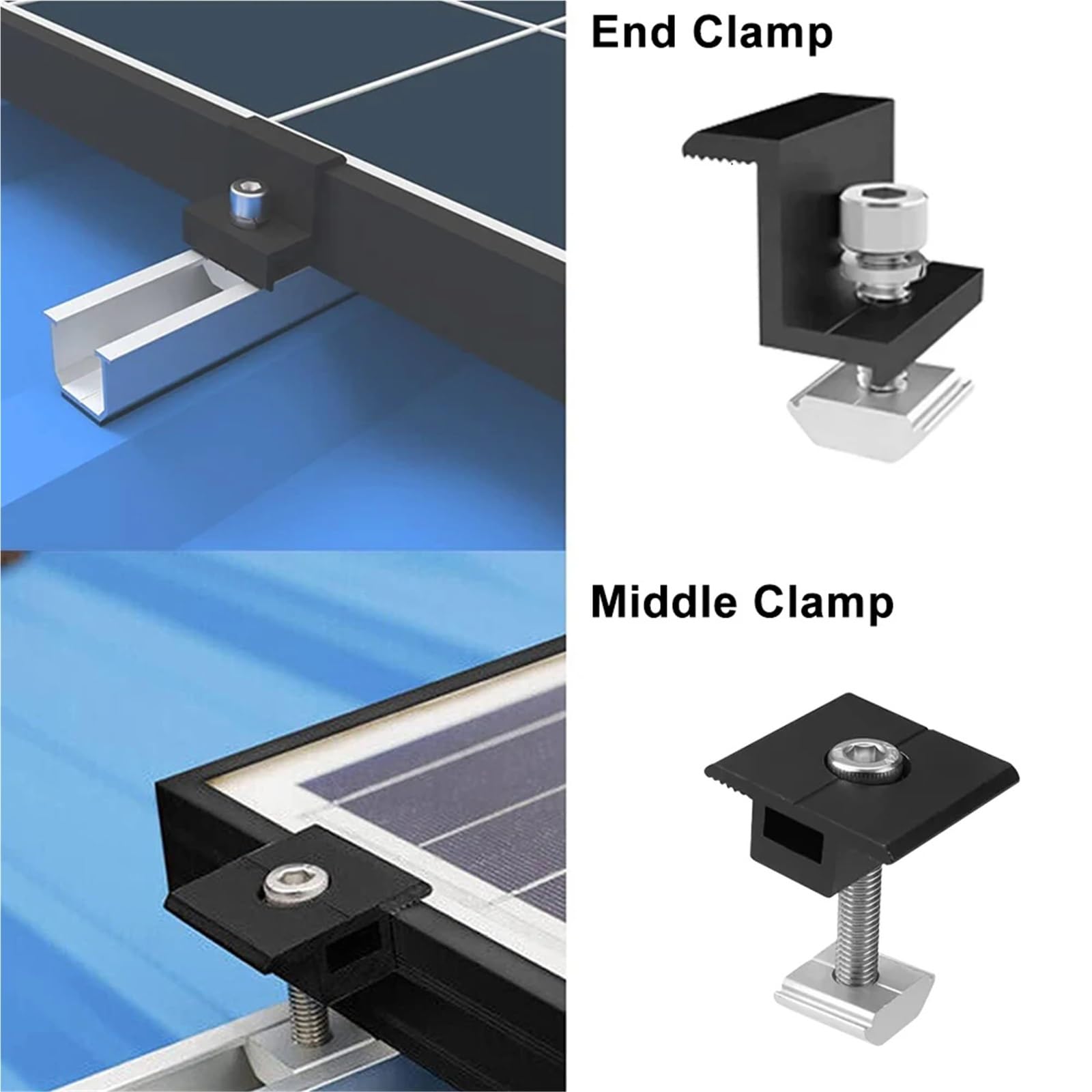 12 Stück/Set Solarpanel-Halterung, Aluminium-PV-Schienenbefestigungsmodul, trapezförmige Dachmontage-End- und Mittelklemmen