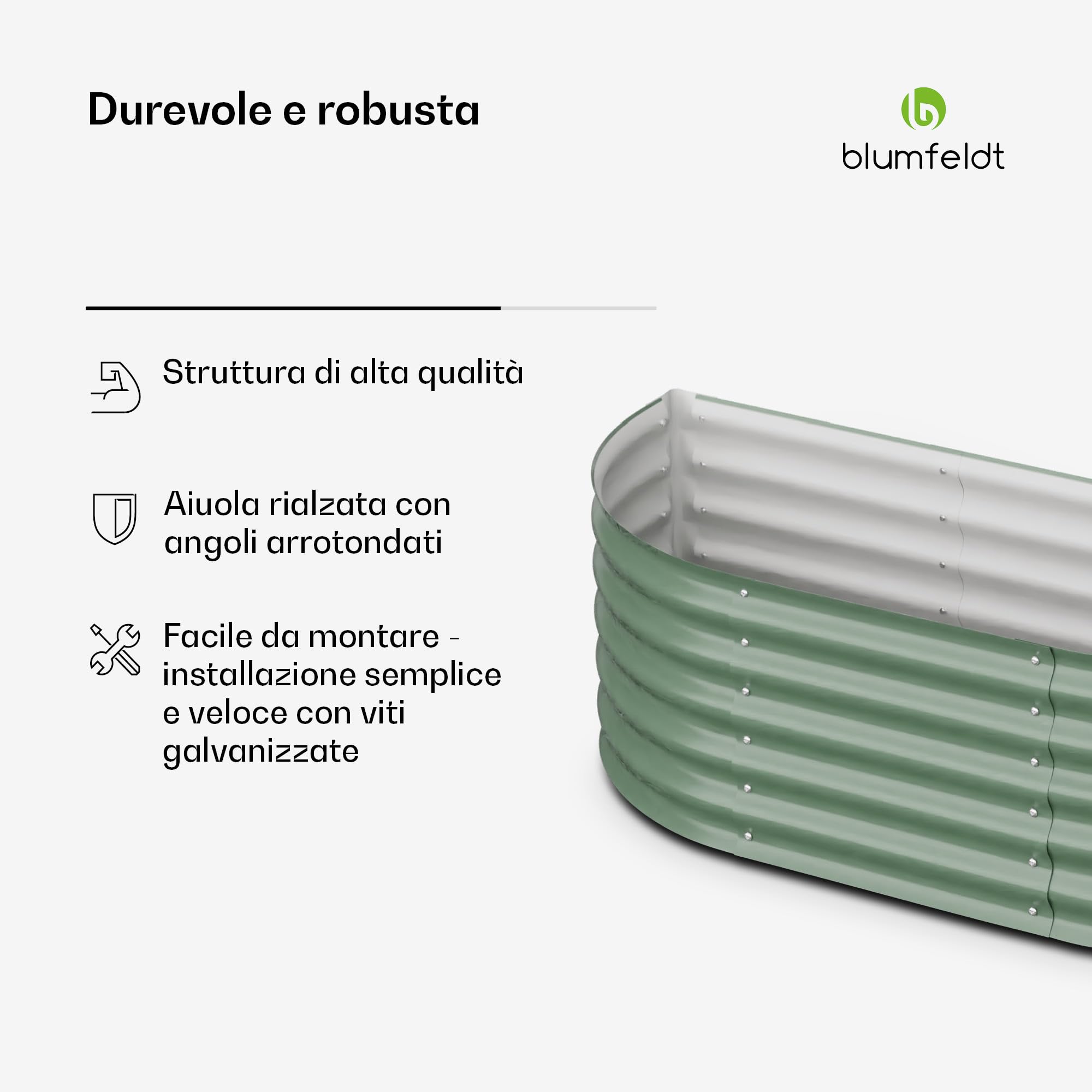 blumfeldt High Grow Extended - Aiuola Rialzata Semicircolare, 300 L, in Acciaio Galvalume Antiruggine & Antigelo, 150x60x43 cm, Facile Montaggio, per Fiori, Erbe & Verdure