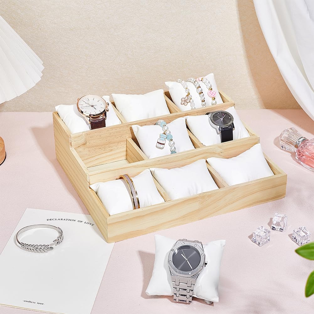 PH PandaHall Uhrentablett Aus Holz 3 Stufiger Uhren Organizer Mit 9 Fächern Abgestuftes Schmucktablett Armband Und Armreif Vitrine Für Herren Und Damen Uhren Armbandstapel