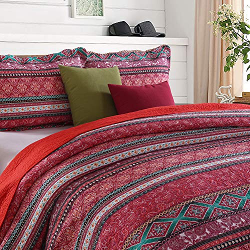 Newlake Cotton Bedspread Quilt Sets-Reversible Patchwork Coverlet Set, Striped Bohemian Pattern,King Size #TOP1
