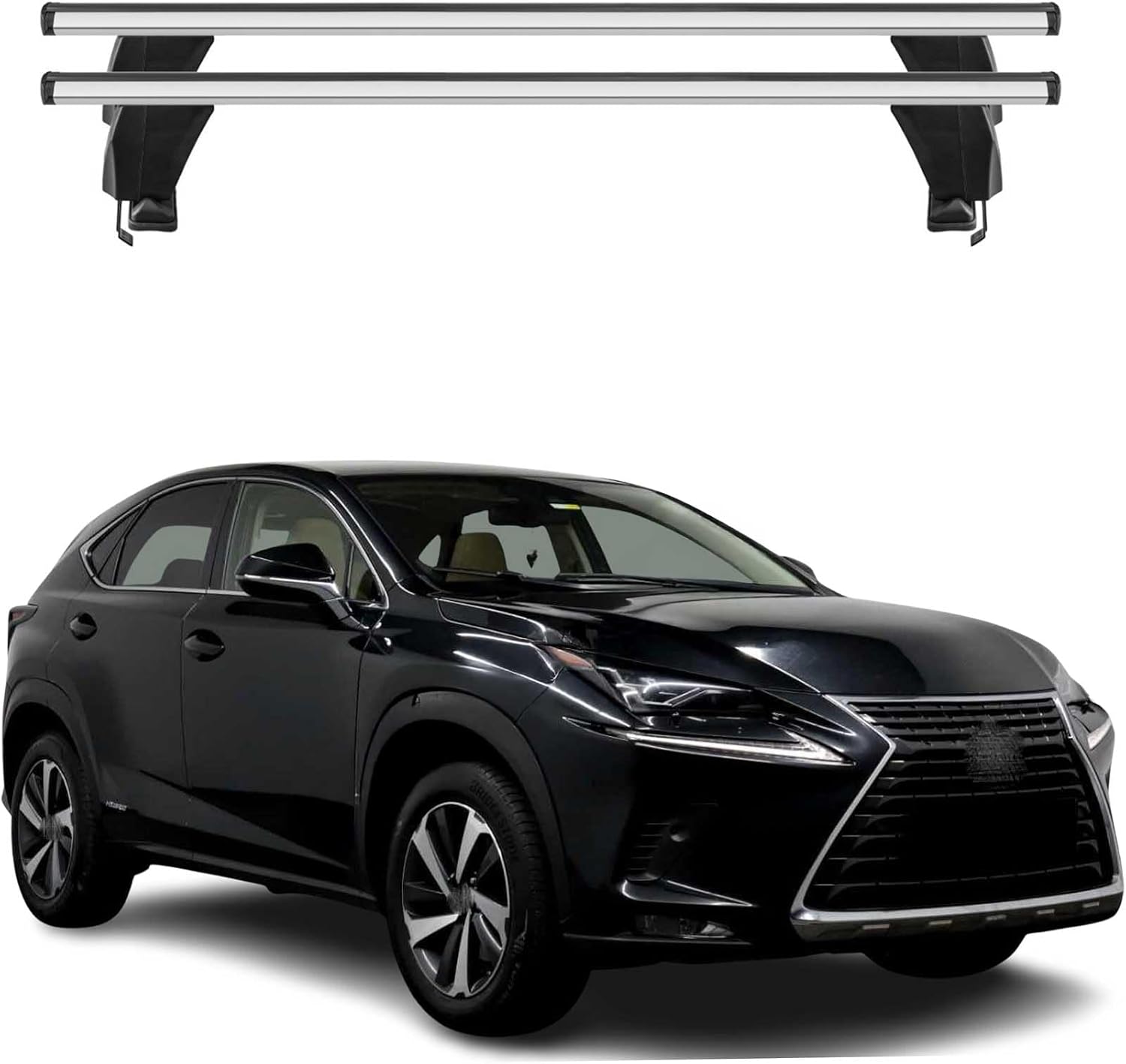 OMAC Roof Rack Cross Bars for Lexus NX 2015-2021 Lockable 110Lbs Aluminium Silver 2Pcs fits Cargo Carriers Kayak Canoe Bike Snowboard