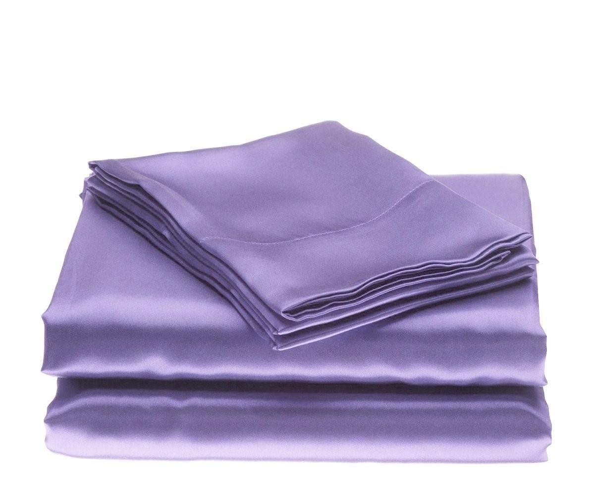 Bedify Bedding 100% Pure Silk Satin Sheet Set 4pcs, Silk Fitted Sheet 15" Deep Pocket Mattress fit,Silk Flat Sheet&Silk Pillowcases Set Soft Silk