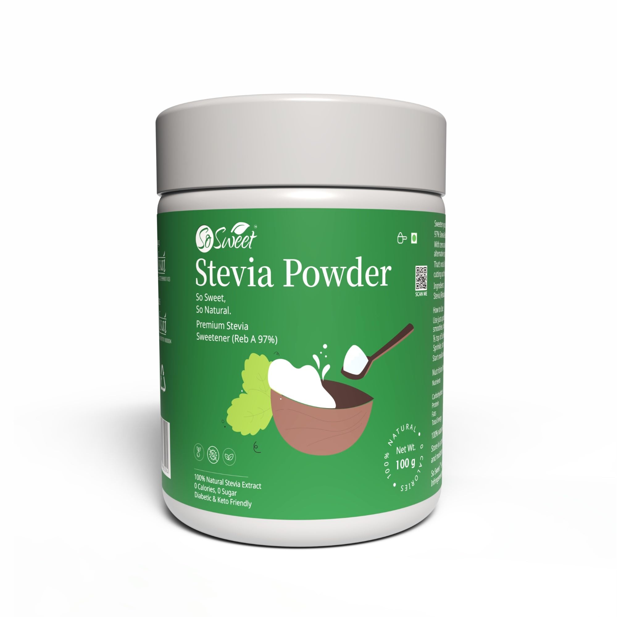 Stevia Powder Sugar Free Natural Sweetener Zero Calorie 100g