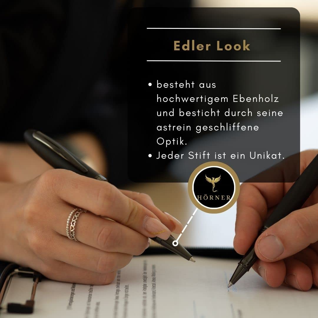 Hörner Imperius I Premium Kugelschreiber I Edle Geschenk-Box I Schreibfarbe Blau I Drehkugelschreiber I Hochwertiges Etui I Schwarzer Holzkugelschreiber I Stift für Männer und Frauen