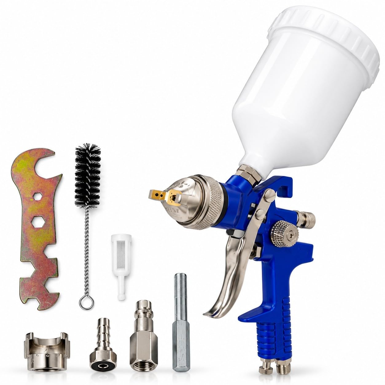 Aerografo Pistola a Spruzzo HVLP Professionale Ugello 1.4mm con Serbatoio da 600ml Tre Modalità di Regolazione per Compressore Verniciatura Auto Legno Mobili Carrozzeria