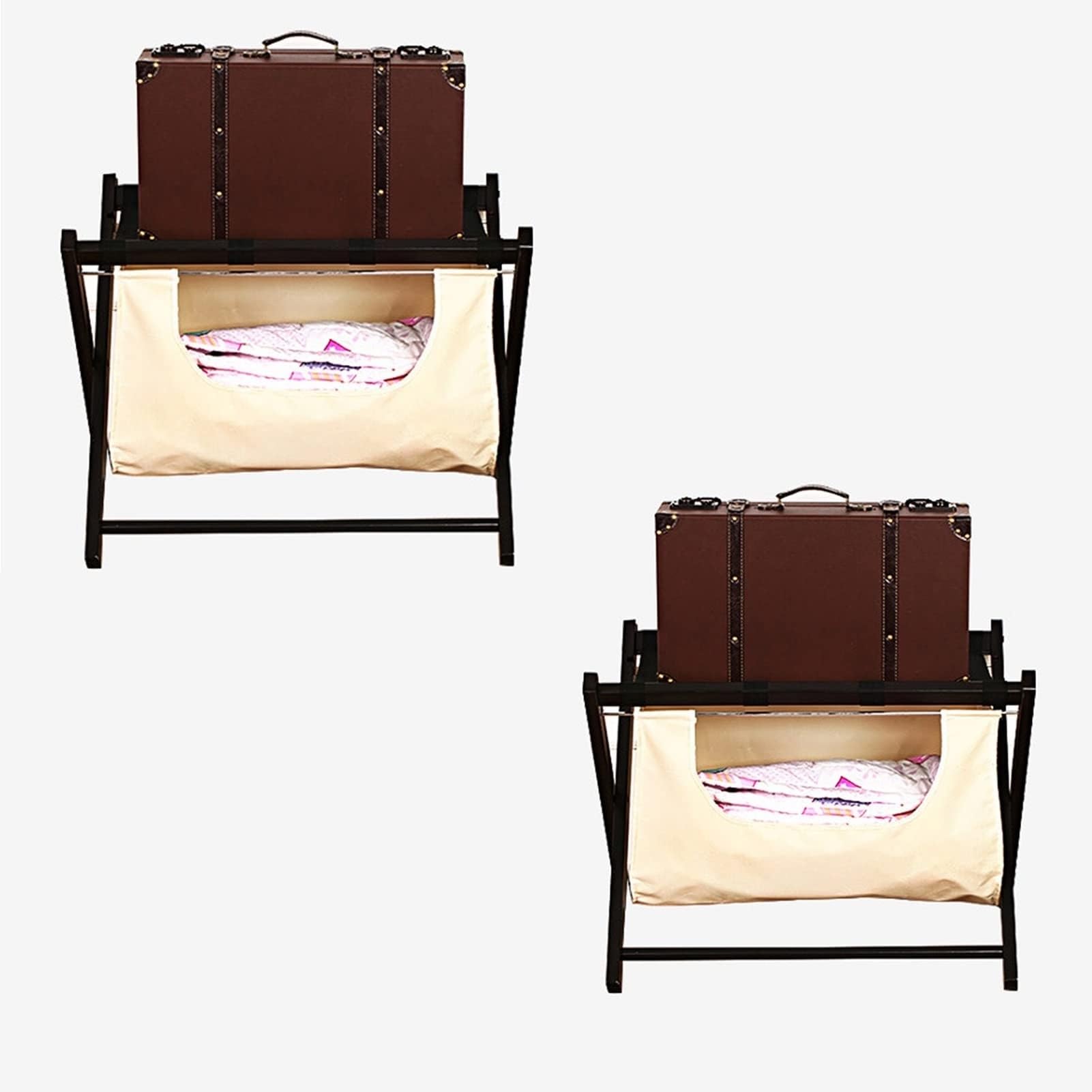 Soporte Maleta - Porta equipajes, Estantes Plegables para Maletas, Bolsas de Almacenamiento de Ropa, Organizador de Bolsas de Viaje de Madera Maciza Negra para Habitaciones de Hotel (Size : 2pcs)