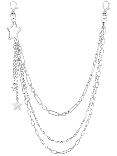 Sacina Gothic Layered Silver-tone Star Pants Chain, Wallet Belt Chain, Goth Emo Punk Grunge Y2k Accessories