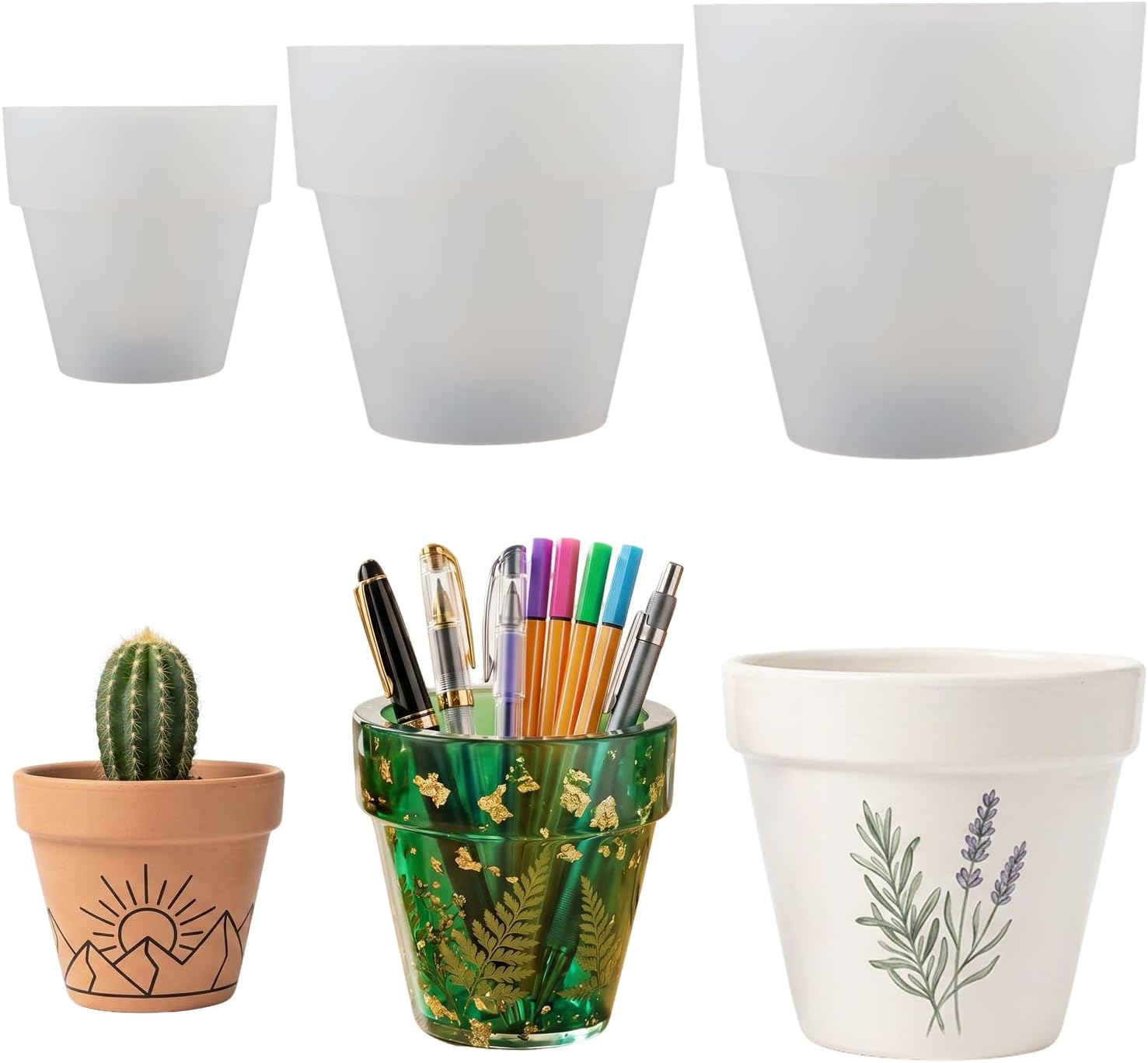 3PCS Flower Pot Silicone Mold for Resin, Planter Mold Set in 3 Sizes, Pen Holder Epoxy Resin Molds for DIY Succulent Pots, Pen Holder, Candle Holder, Craft Mold