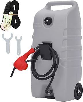 15 Gallon Portable Fuel Tank, Gray Fuel Storage Container with Manual Siphon Pump & 10FT Hose, Gasoline Diesel Caddy with Wheels, Fuel Transfer Tank for Car, ATV, Boat, Lawn Mower, Generator