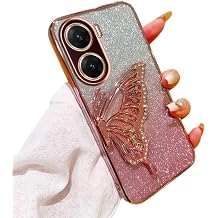 Compatible for Vivo V29e 5G Case with Butterfly Stand, Clear Glitter Quicksand 3D Butterfly Bling, Soft Protective Cover Women Girls Case for Vivo V29e 5G E