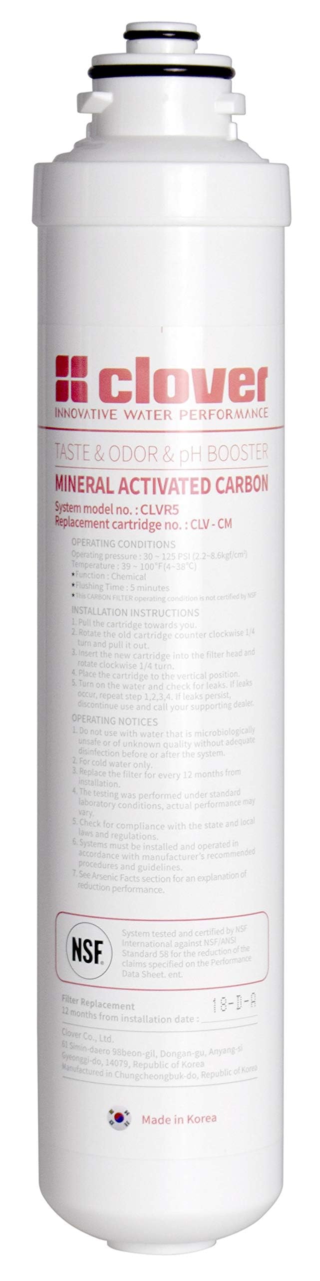 Clover Carbone minérale filtre anti odeur et mauvais goût pour eau de robinet sous évier