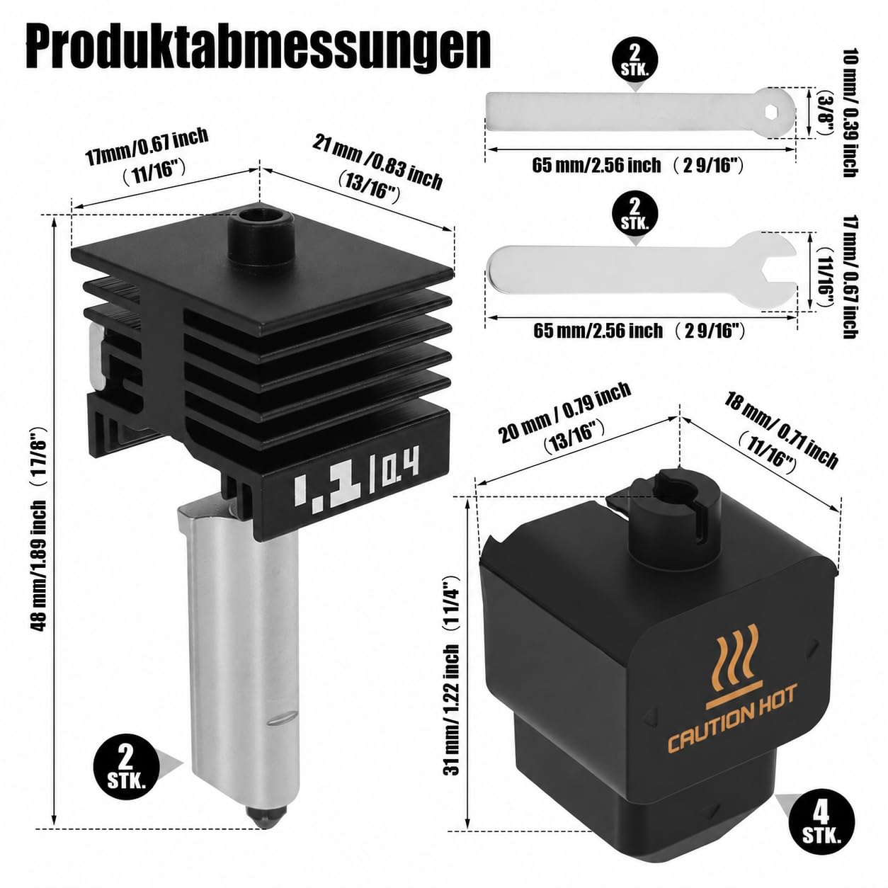 2-Pack 3D-Drucker Hotend-Kit 0,4mm Upgrade gehärtete Stahldüse Ersatz für P2S/H2D/H2S/A1/A1, mit 4PCS Silikon Abdeckung, Bis 550°C Hochtemperatur Magnetischer Schnellwechsel-Extruder