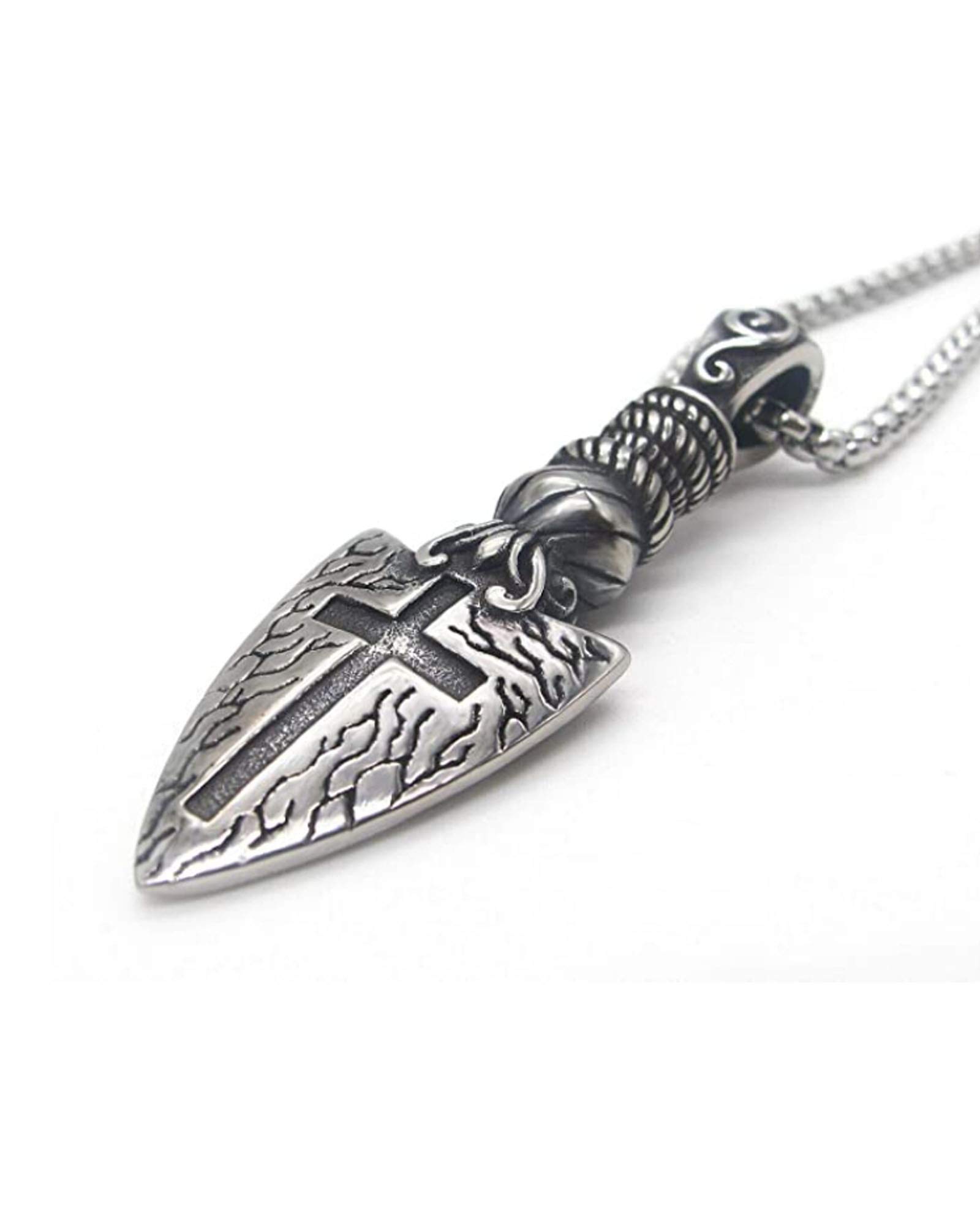 Best Dealz Cool Stainless Steel Mens Gothic Arrow Cross Arrowhead Pendant Necklace Jewelry Men Women with 25" Chain