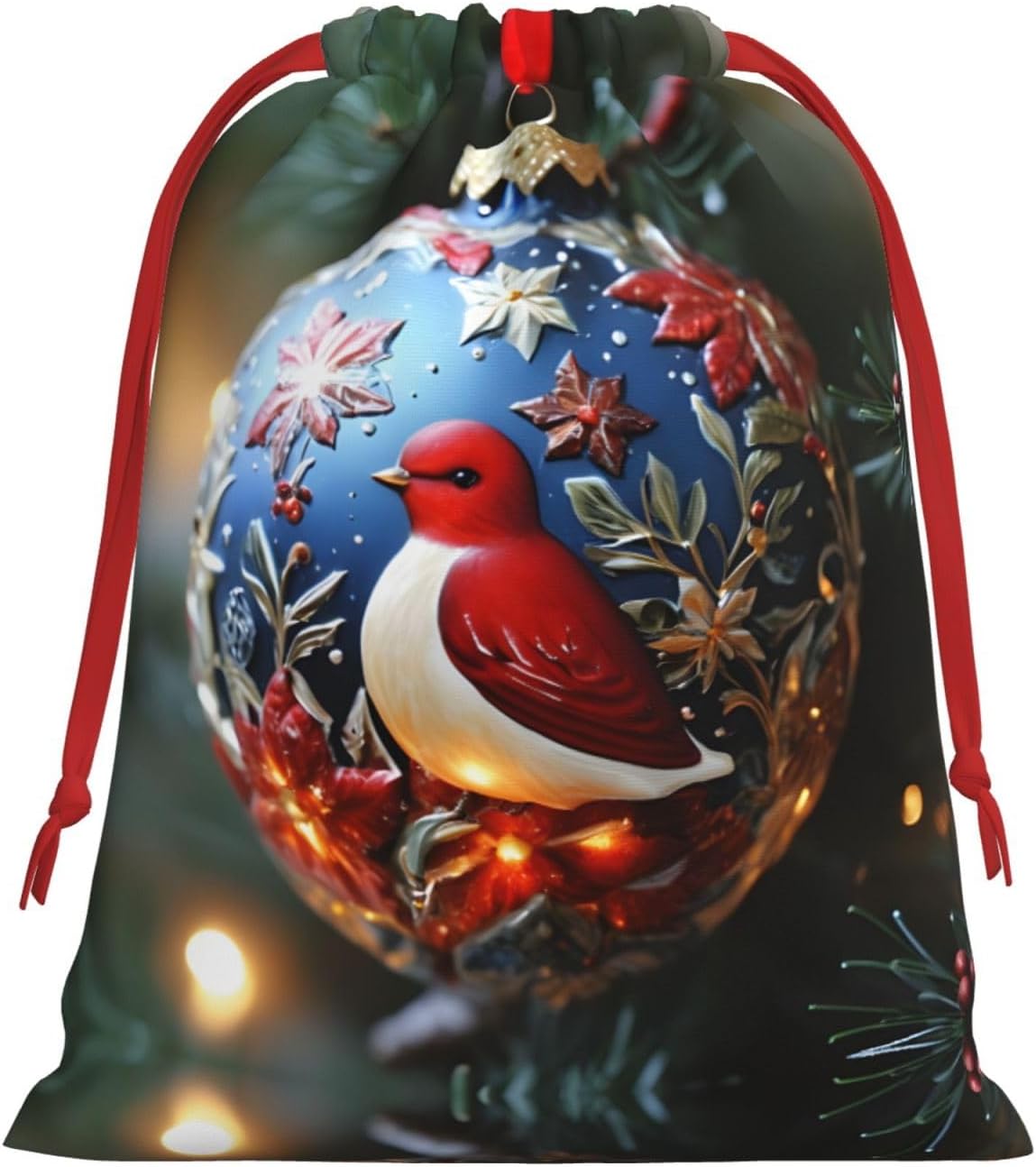 Jekydosd Christmas Ornament Print Drawstring Gift Bag Convenient Open Design, Perfect For Holidays And Daily Use