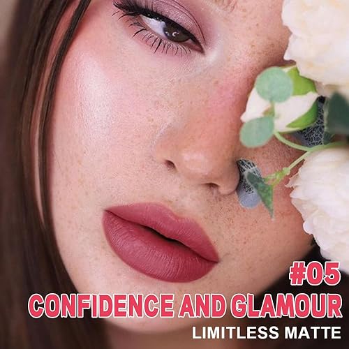 Vista 145 de evpct Juego de 1 lápiz labial líquido mate nude para mujer, peonía, flor, marrón, rosa, mate, larga duración, permanente, 24 horas, lápiz labial