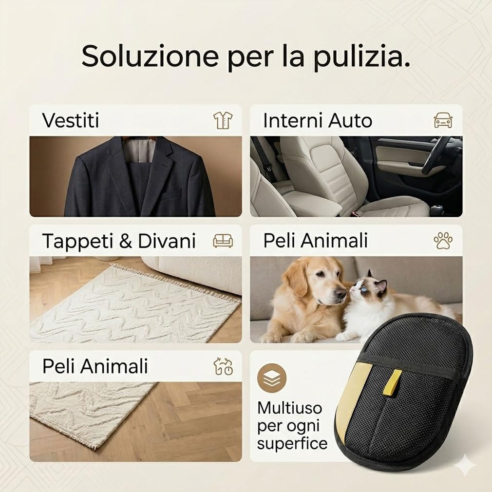 Generico Skimys Guanto Leva Peli Gatto e Cane, Spazzola Rimuovi Peli Animali Riutilizzabile per Divano, Auto e Tappeti, Alternativa al Rullo Adesivo (2PCS)