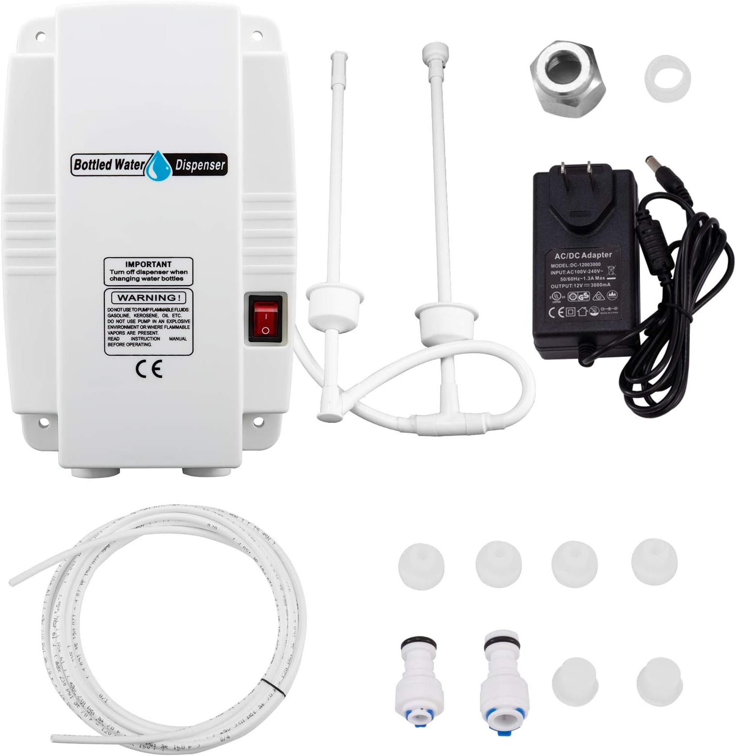 BuoQuaBottled Water System 1 Gallon Water Dispenser Pump 35W Water Dispensing Pump System Suitable for Alternating Current and Direct Current Double Inlet