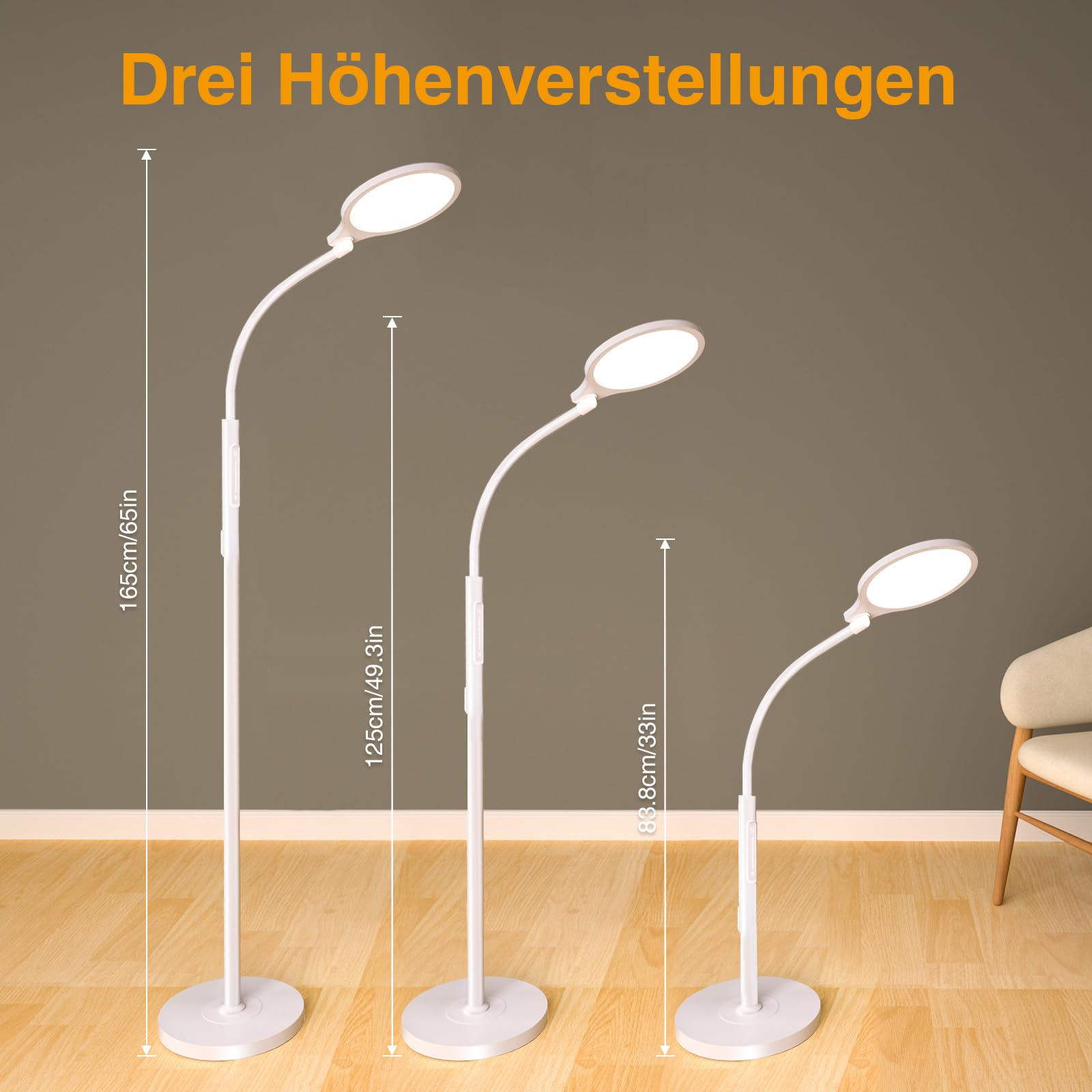 SOLLA Tageslichtleuchten Stehleuchte, UV-Freie LED Tageslichtlampe, 11,000 Lux, 5 Farben, 10 Helligkeiten, Touch-Steuerung mit Fernbedienung