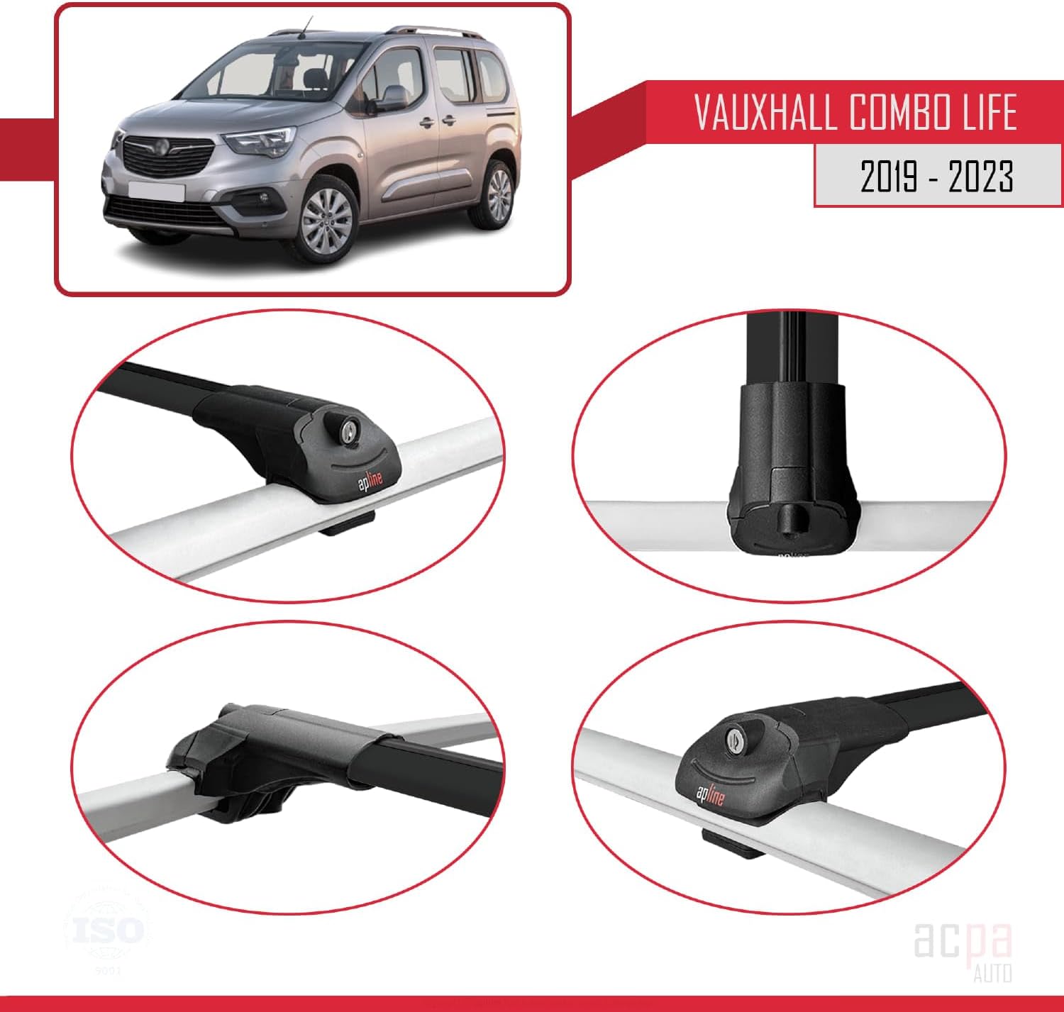Compatible with Vauxhall Combo Life 2019-2023 Roof Rack ACE-1 Roof Rack Pack Rack Black