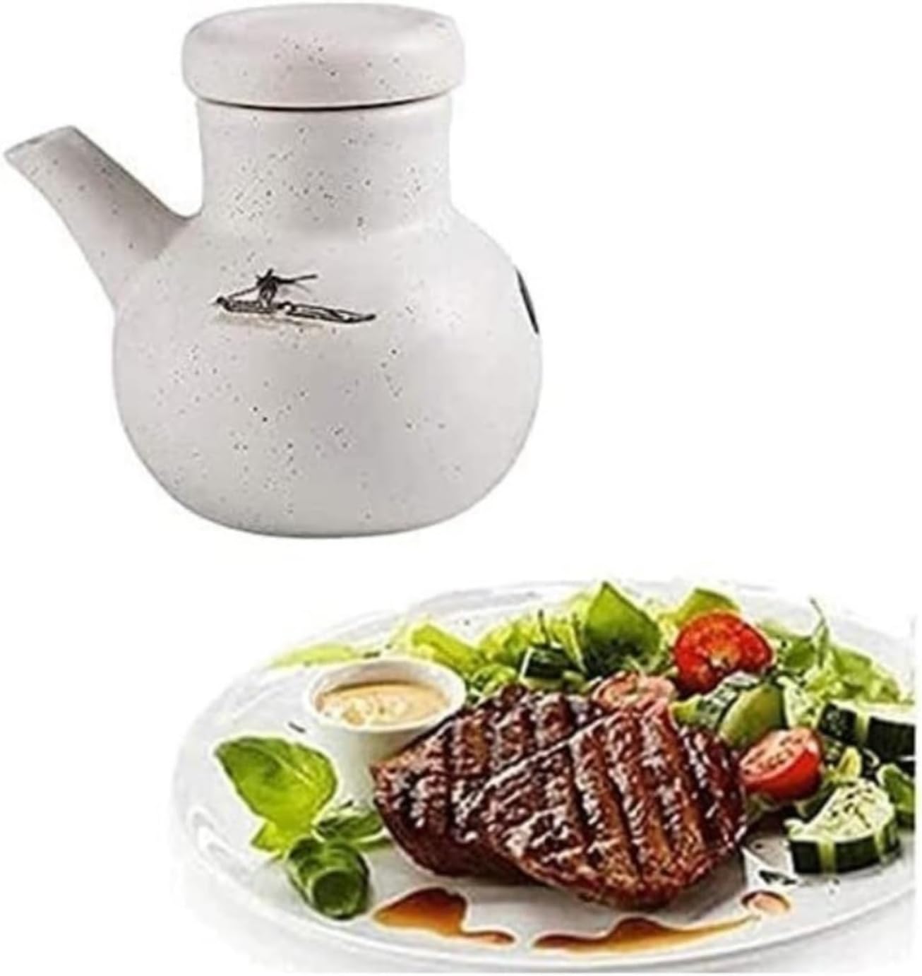 Oil and Vinegar Dispenser Japanese Style Oil Vinegar Bottle,Olive Bottle Kitchen Ceramics Olive Sauce Drizzler with Cover,Dust Proof and Leak-Proof Cooking(White)