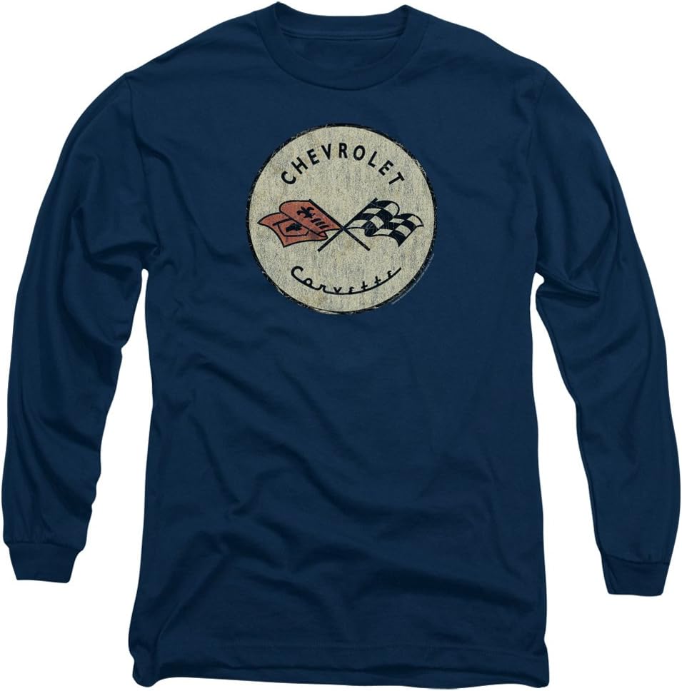 A&E Designs Chevy Corvette Old Vette Logo Long Sleeve Shirt, Navy, Medium