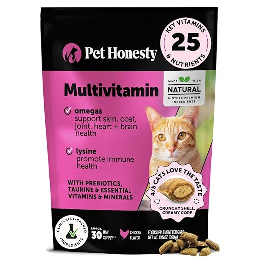 Cat Multivitamin Crunchy & Creamy Chews - Cat Treats for Health + Immune, Joint Support, Skin & Coat, & Digestion - Vitamins with Omega 3s, Lysine & Probiotics (30 Day Supply)