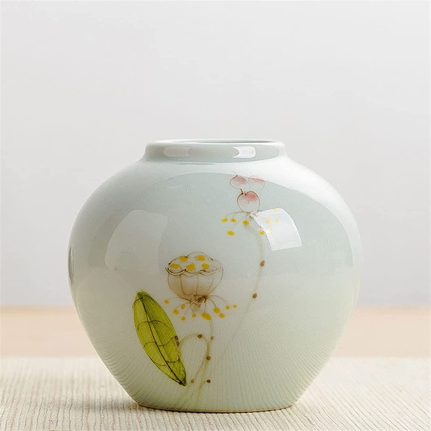 OLOTU Moda Florero de Estilo Chino, floreros de cerámica Blanca, jarrón de Loto Pintado a Mano, hogar, Restaurante, Mesa de Centro, decoración de Escritorio Decoración