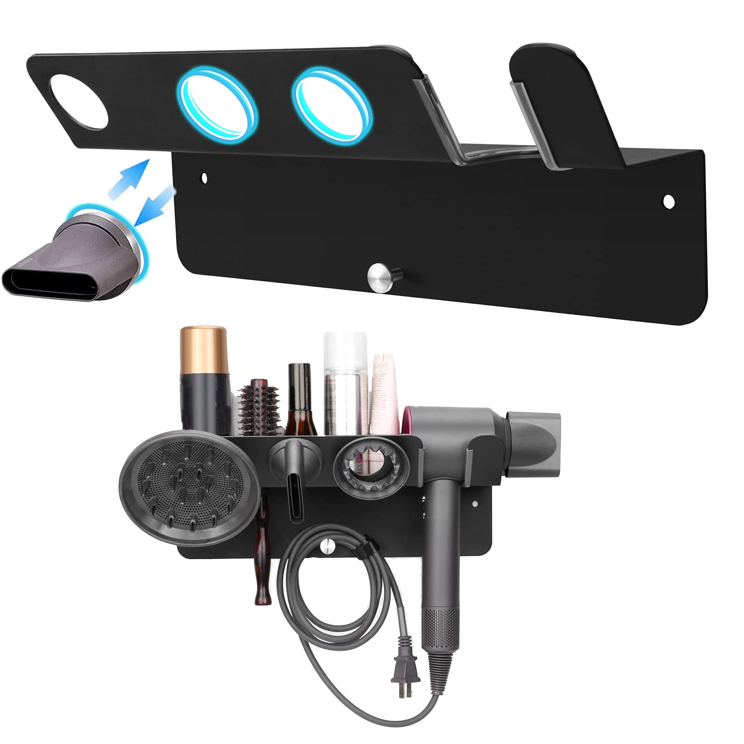 AOKEMAi Dyson Hair Dryer Holder, Wall Mounted Hair Dryer Accessories Stand, Hair Tool Holder Rack Or