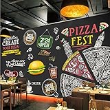 Papel Pintado Personalizado Pizarra Hamburguesa Pizza Papel De Pared 3D Restaurante De Comida Rápida Decoración Industrial Mural Papel Pintado De Aperitivos 200Cm(W)×140Cm(H)