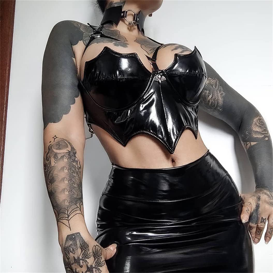 Leather Halter Top Goth Black Corset Bustier Tops for Women - Image 2