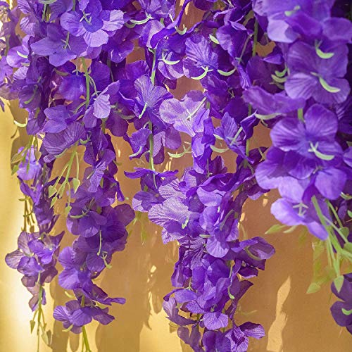 Image of Tdas Artificial Flower Wisteria Hanging Vine for Home Decoration Plants Plastic Flowers Decor Items Decorative Bunch Creepers Garlands Leaves Wedding Room, 110 CM (Purple, 6)