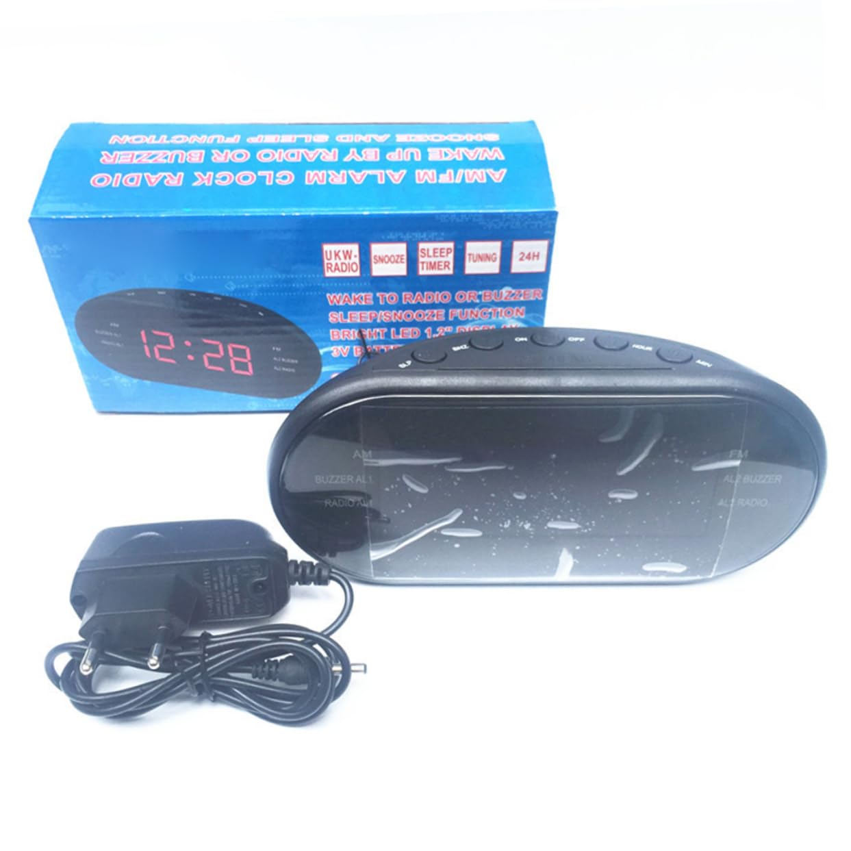 SEWACC Radio Despertador Digital con Radio Am y Luces Nocturnas, Pantalla Curva Grande y Función de Repetición para Mesita de Noche, Diseño Plástico Rojo