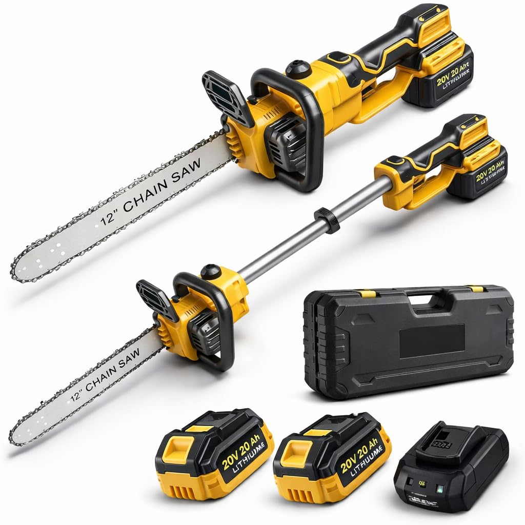 VTH 12 Inch Cordless Electric Chainsaw with Extension Pole, 21V Battery Powered Brushless Pole Saw, 2x 4.0Ah Batteries & Charger, Portable Mini Chainsaw for Tree Trimming Wood Cutting Pruning-image-17