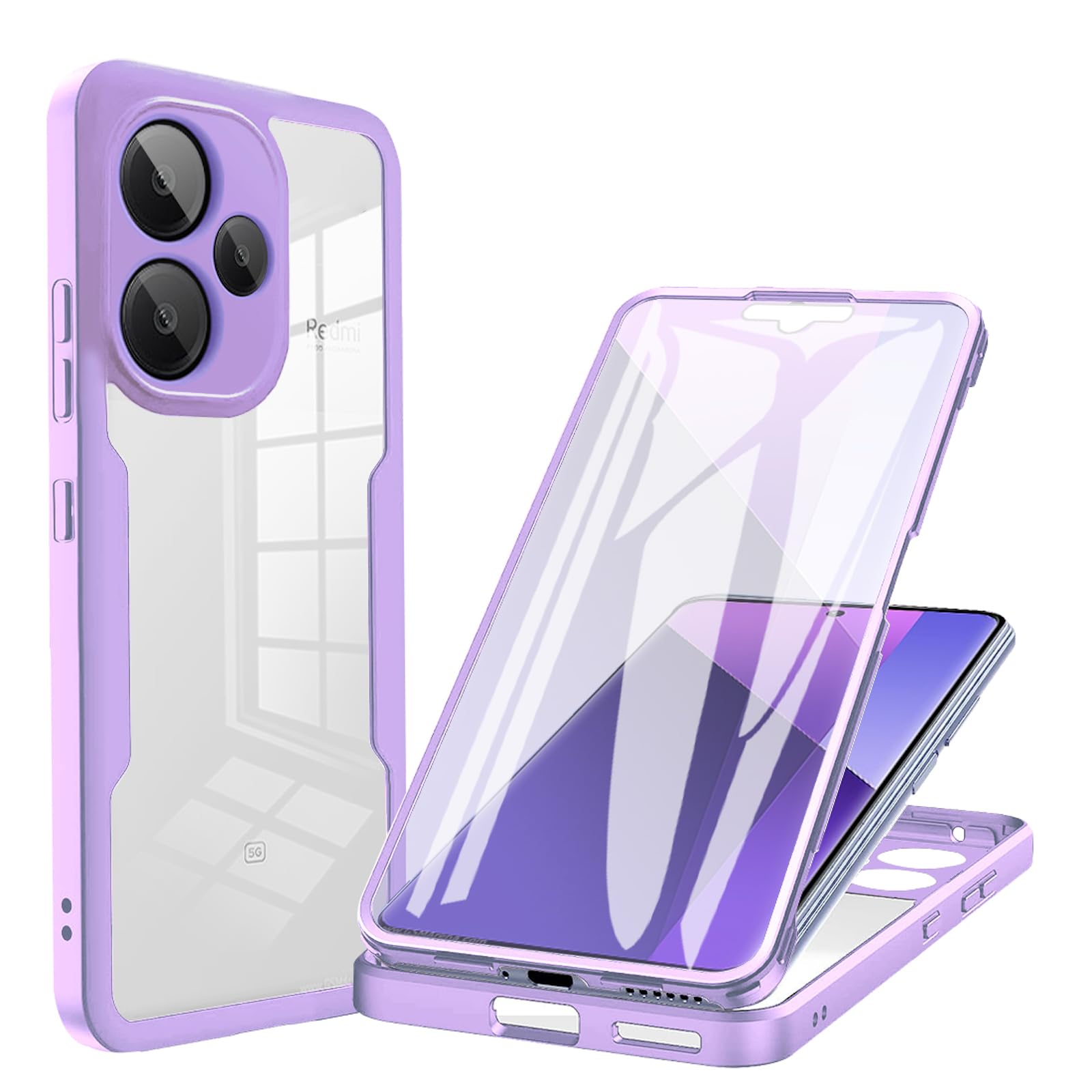for Redmi Note 14 Case with Screen Protector.Full Purple | Military Grade Shockproof 360° Full Body Rugged Case Cover for Xiaomi Redmi Note 14