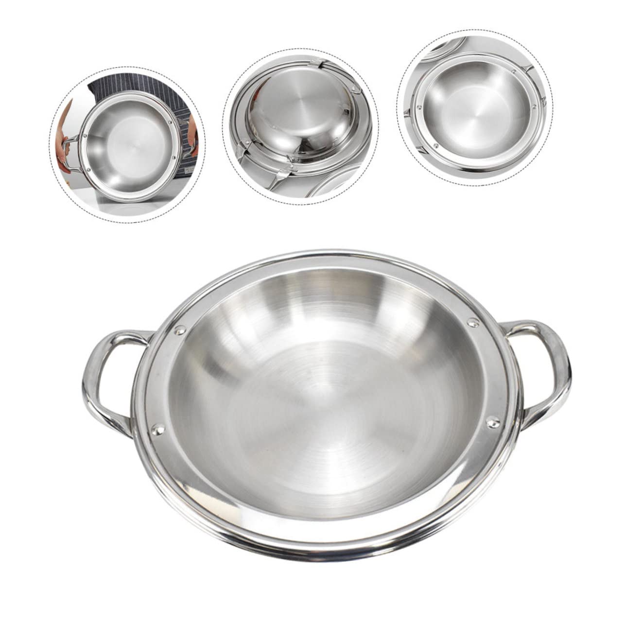 3pcs Silver Small Handle Noodle Pan Wok with Paella Home Platter Gas Shabu Ramen Stir Sirviendo Inoxidable Poco profundo Conveniente Cocina Multifunción Hornear Aperitivo Acero Cocina ollas y sa
