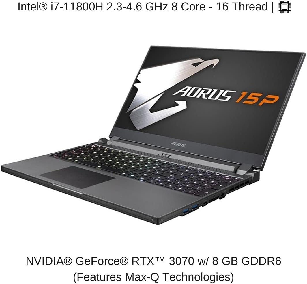 HIDevolution AORUS 15P XD-73US324SH 15.6" FHD 300Hz, 2.3 GHz i7-11800H, RTX 3070, 64 GB 3200MHz RAM, 16 TB PCIe SSD