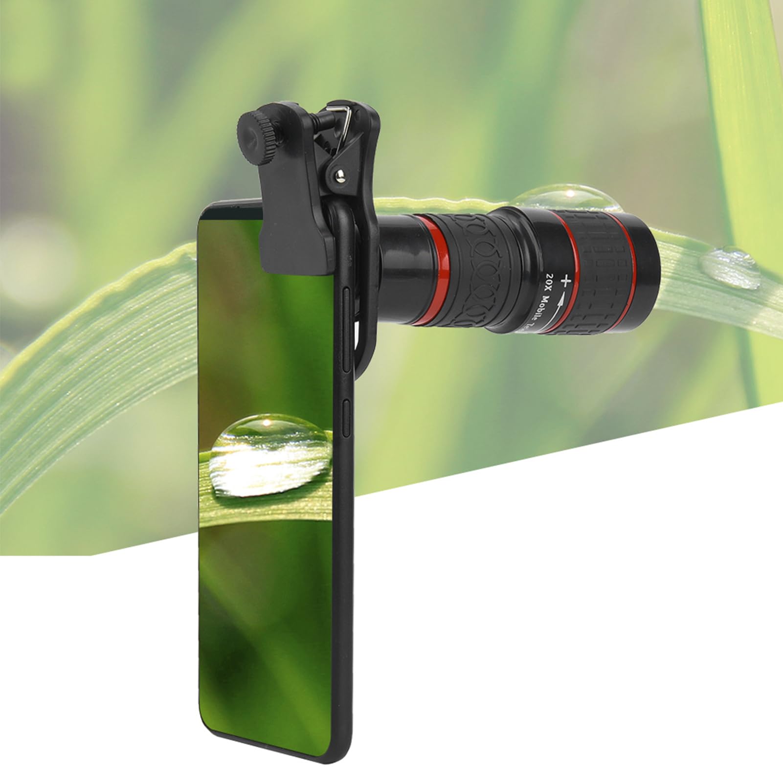 Gegong Lenti teleobiettivo 20x, obiettivo zoom a fuoco lungo, obiettivo per fotocamera per smartphone, lente tablet con montaggio a clip, accessorio Black ottico HD