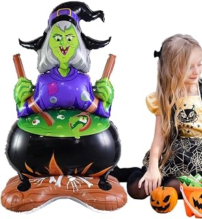 Atpata Funky 44 inch Jumbo Witch Making Potion Foil Balloon with Standee - Ideal for Birthday Witch Parties, Happy Halloween Decorations, Witch Theme Haunted Celebrations, and Spooky Horror Events