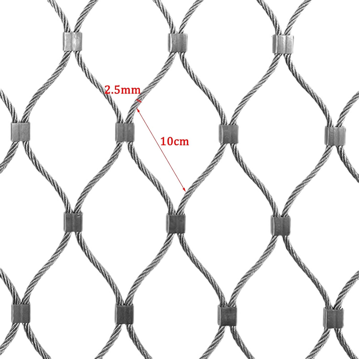 WIGING Flexible Stainless Steel Rope Netting, Balcony Stair Wire Rope Protection Net, 2.5mm Wire Diameter, Mesh Hole 10cm, Anti-Theft Woven Fence (Color : Silver, Size : 3x9m)