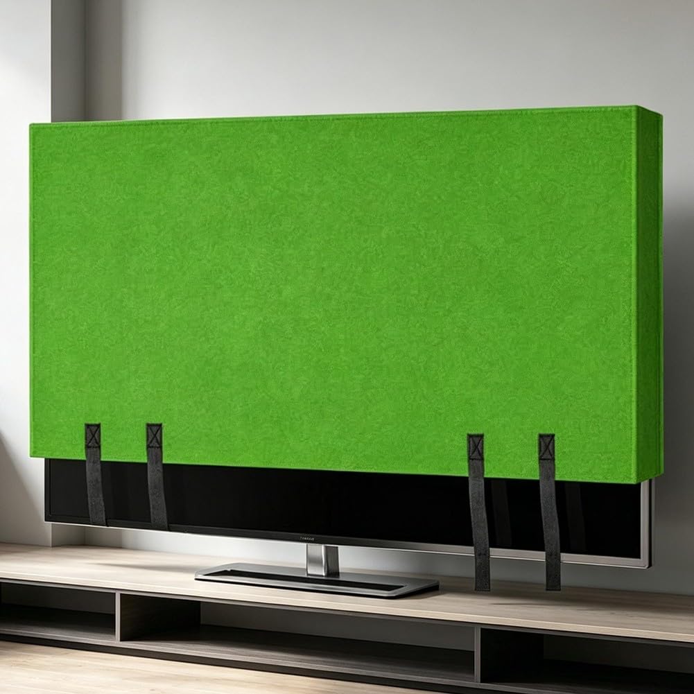 Resistente copertura per televisore in feltro verde con cinghie di sicurezza per schermi da 55 a 75 pollici, previene graffi e polvere durante il trasporto o la conservazione a lungo termine a casa