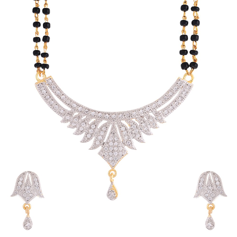 ZENEME Mangalsutra American Diamond Gold Plated Pendant Jewellery with Chain and Earrings for Women (B0189399P6) Amazon Price History, Amazon Price Tracker