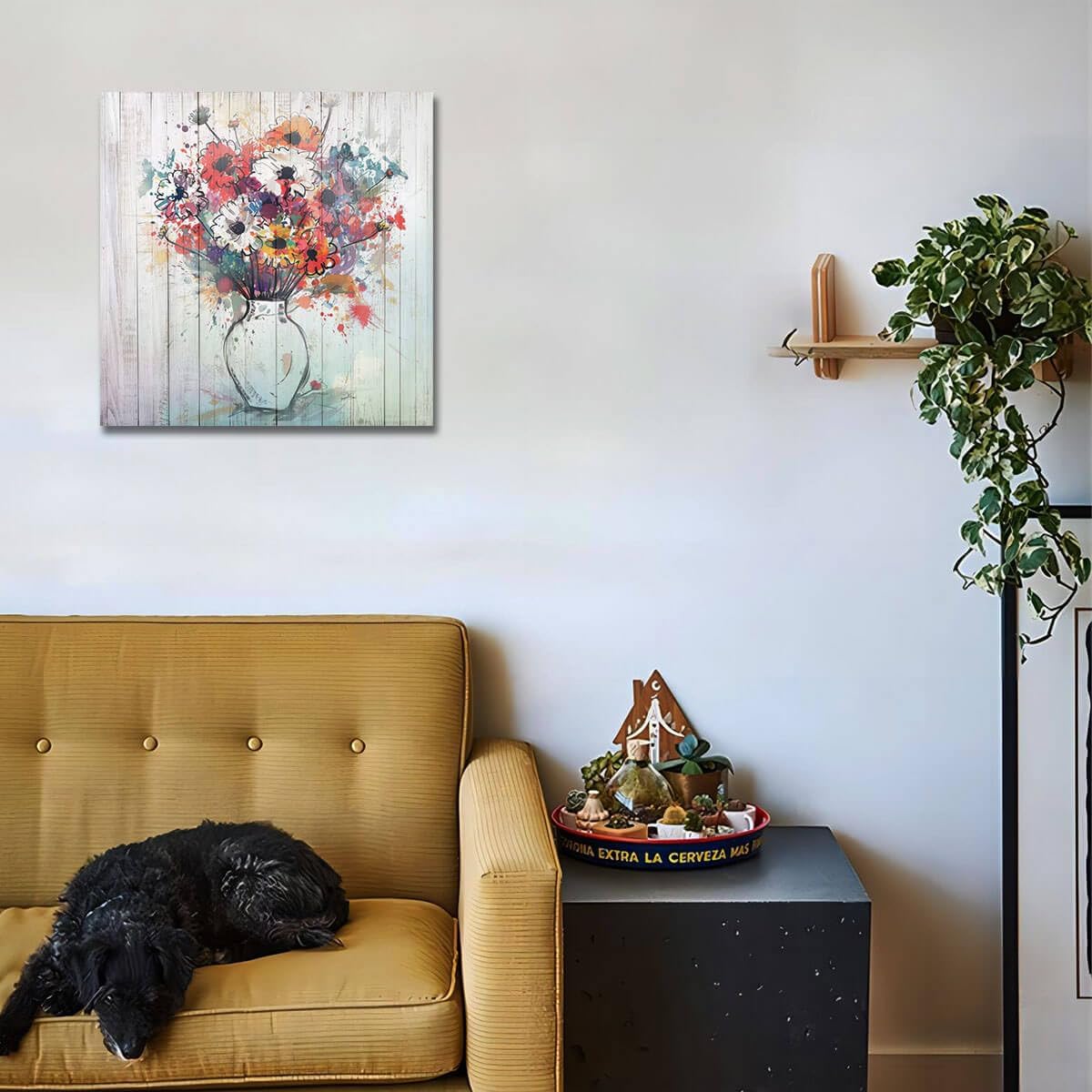 Arjun Flower Colorful Canvas Wall Art Floral Bloosom Painting Woodgrain Picture Framed Modern for Bathroom Living Room Bedroom Nursery Room Dining Room Kitchen Wall Decor, 20"x20" One Panel