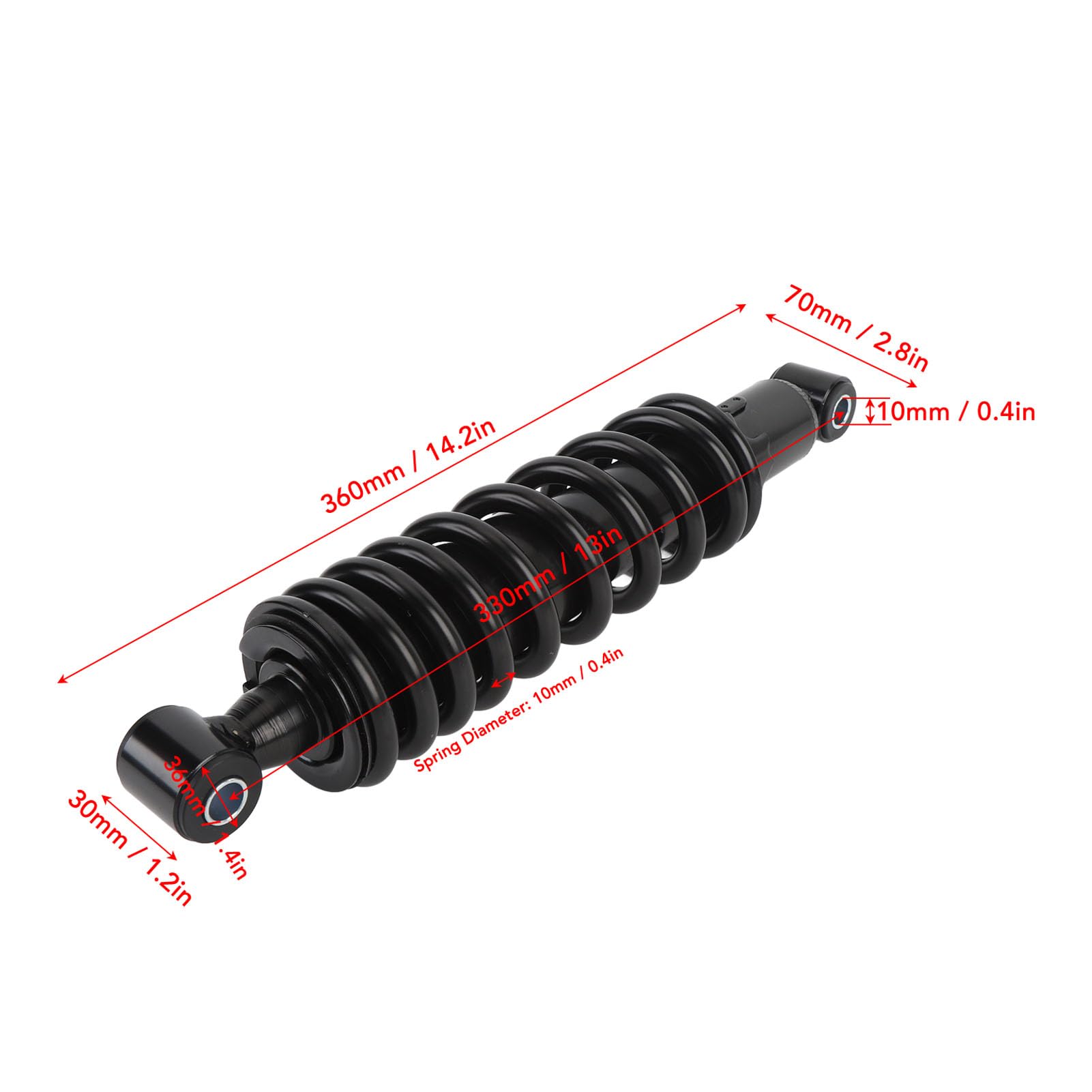 Ammortizzatore per Moto da 330 Mm, Ammortizzatore a Molla in Lega di Alluminio con Design Antiruggine da 10 Mm di Diametro, per Scooter ATV Dirt Bike Go Kart