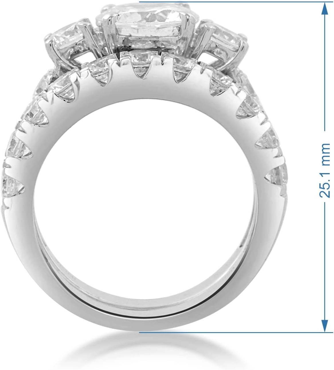 Jewelili Sterling Silver 8 MM and 4 MM Round Cubic Zirconia 3-Stone Bridal Ring Set