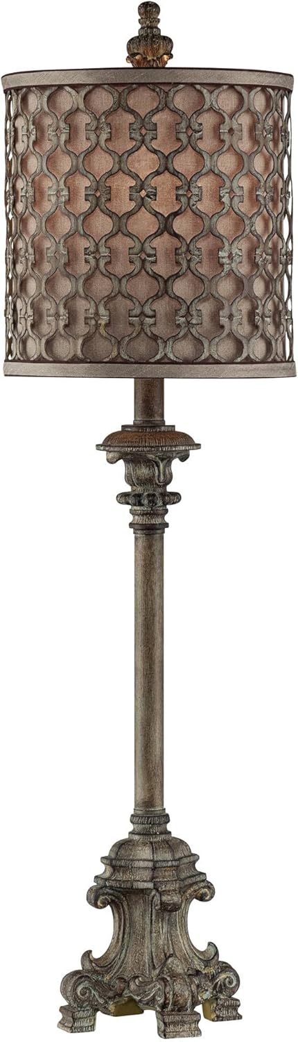 Regency Hill French Candlestick Traditional Buffet 3-Way Table Lamp 34" Tall Skinny with USB Charging Port Provance Beige Double Shade for Bedroom Living Room Nightstand Bedside Night Stand