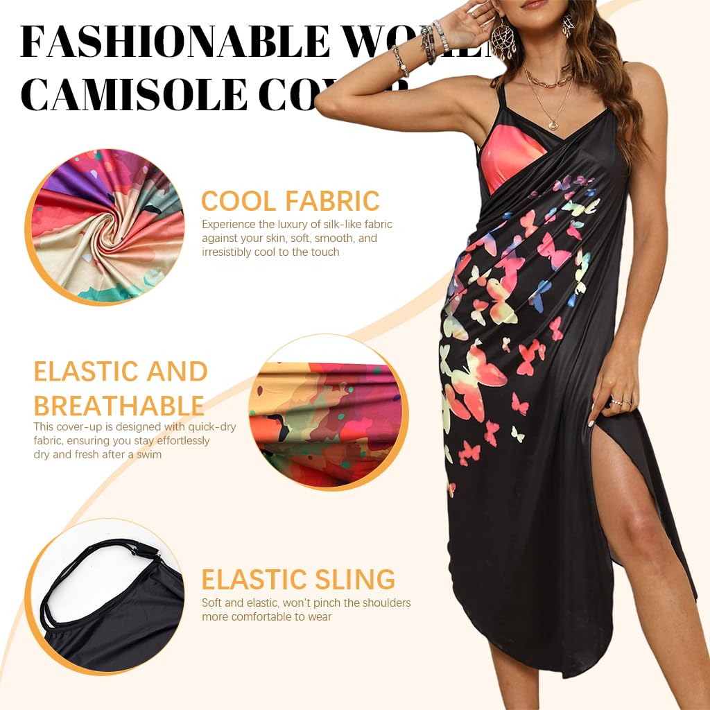 PALAY® Beach Wear Dress for Women Colorful Butterfly Print Beach Dress Lightweight Cover Up Sarongs Bikini Set Fashion Goa Vacation Outfits Swimming Suit for Women - L - Image 3 thumbnail